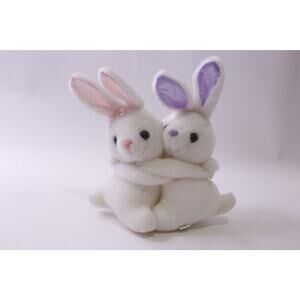 Hugging Rabbits, Plush, White, Pink and Purple Ears, Friendship, ~ 251114-WH 82